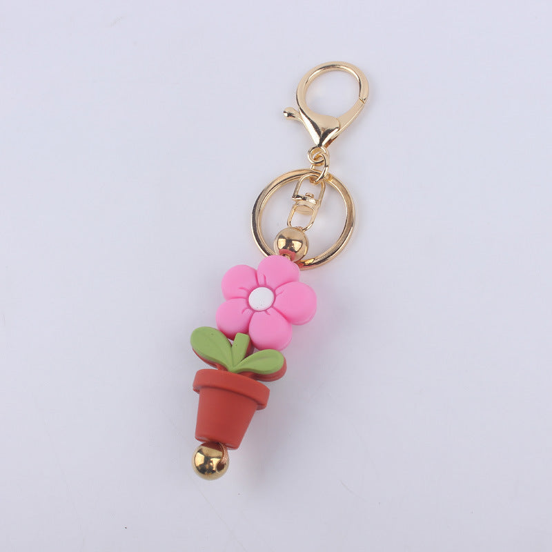 Wholesale Cartoon Daisy Flower Silicone Bead Keychain